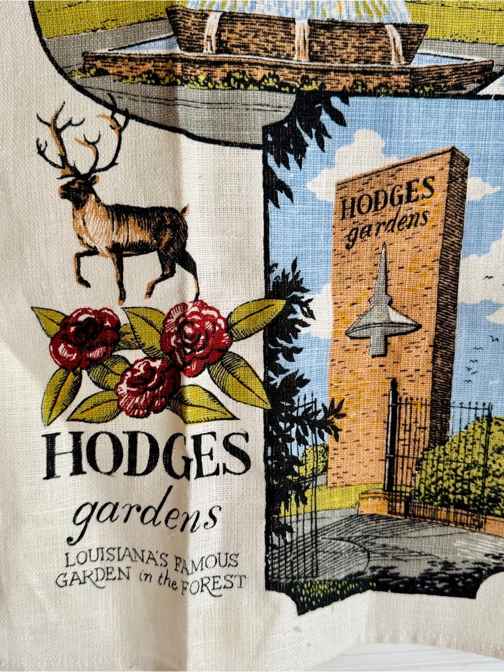 Vintage Hodges Gardens Louisiana Linen Souvenir Towel